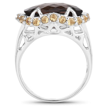 9.58 Carat Genuine Smoky Quartz and Citrine .925 Sterling Silver Ring Bids.com