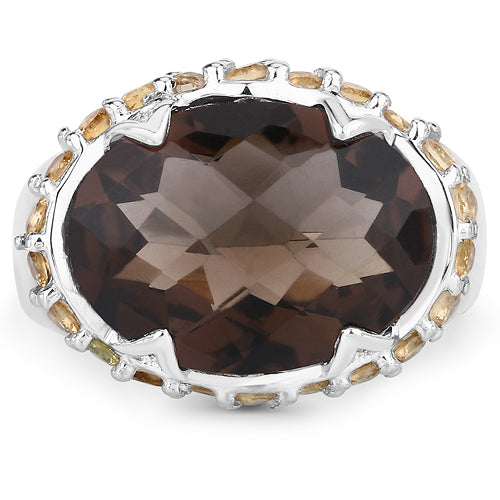 9.58 Carat Genuine Smoky Quartz and Citrine .925 Sterling Silver Ring Bids.com