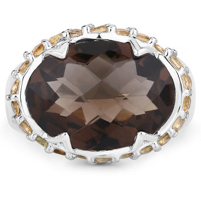 9.58 Carat Genuine Smoky Quartz and Citrine .925 Sterling Silver Ring Bids.com