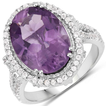 5.55 Carat Genuine Amethyst & White Topaz .925 Sterling Silver Ring Bids.com