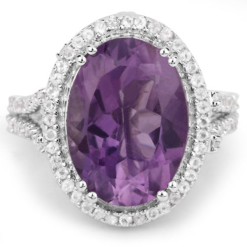 5.55 Carat Genuine Amethyst & White Topaz .925 Sterling Silver Ring Bids.com
