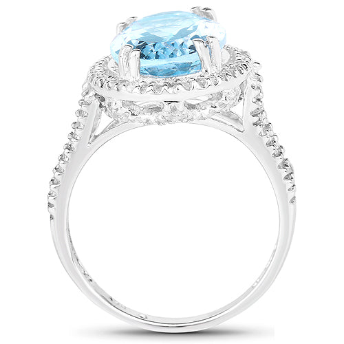 8.15 Carat Genuine Blue Topaz and White Topaz .925 Sterling Silver Ring Bids.com