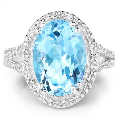8.15 Carat Genuine Blue Topaz and White Topaz .925 Sterling Silver Ring Bids.com