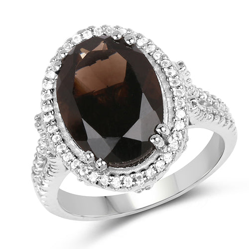 5.80 Carat Genuine Smoky Quartz & White Topaz .925 Sterling Silver Ring Bids.com