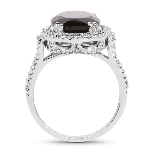 5.80 Carat Genuine Smoky Quartz & White Topaz .925 Sterling Silver Ring Bids.com