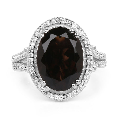 5.80 Carat Genuine Smoky Quartz & White Topaz .925 Sterling Silver Ring Bids.com