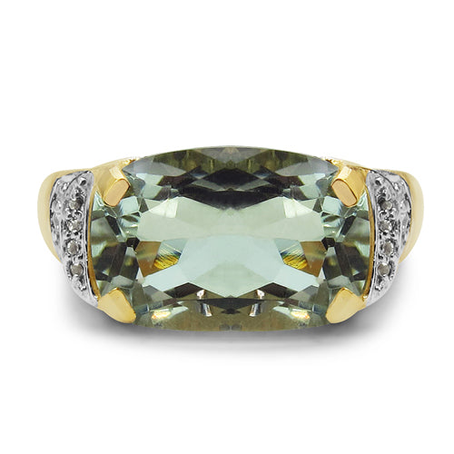 14K Yellow Gold Plated 6.81 Carat Genuine Green Amethyst & White Topaz .925 Sterling Silver Ring Bids.com