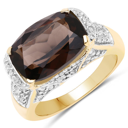 6.65 Carat Genuine Smoky Quartz and White Topaz .925 Sterling Silver Ring Bids.com