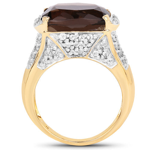 6.65 Carat Genuine Smoky Quartz and White Topaz .925 Sterling Silver Ring Bids.com