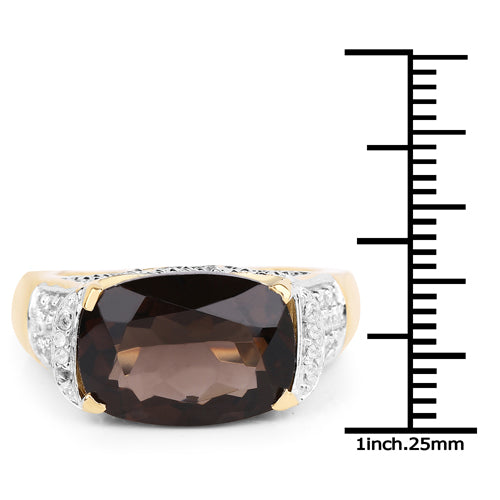 6.65 Carat Genuine Smoky Quartz and White Topaz .925 Sterling Silver Ring Bids.com