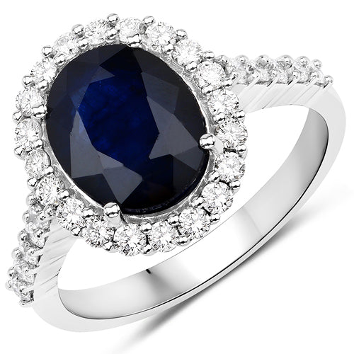 3.70 Carat Genuine Blue Sapphire and White Diamond 14K White Gold Ring Bids.com