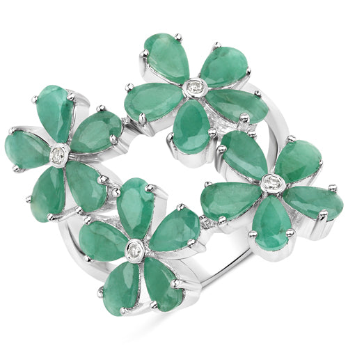 4.63 Carat Genuine Emerald and White Diamond .925 Sterling Silver Ring Bids.com