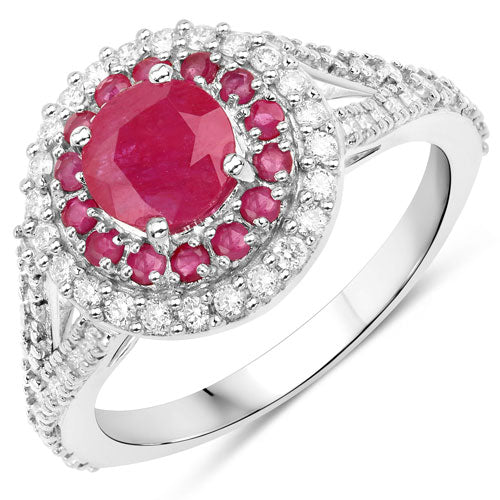 1.95 Carat Genuine Ruby and White Diamond 14K White Gold Ring Bids.com