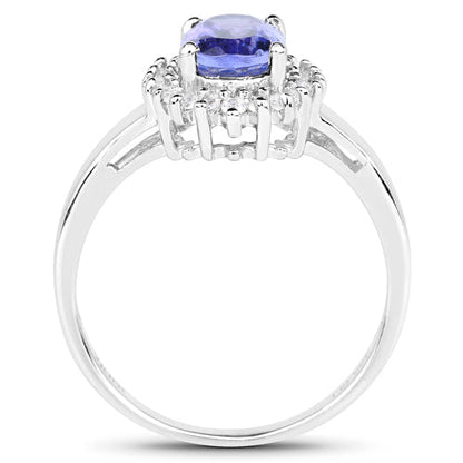 1.45 Carat Genuine Tanzanite and White Zircon .925 Sterling Silver Ring Bids.com