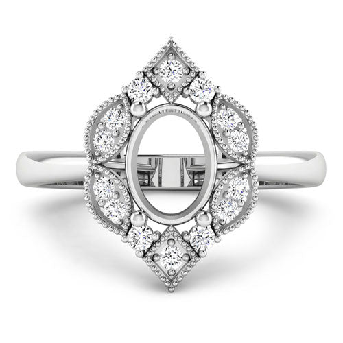 0.20 Carat Genuine White Diamond 14K White Gold Semi Mount Ring - holds 8x6mm Oval Gemstone Bids.com