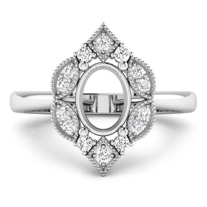 0.20 Carat Genuine White Diamond 14K White Gold Semi Mount Ring - holds 8x6mm Oval Gemstone Bids.com