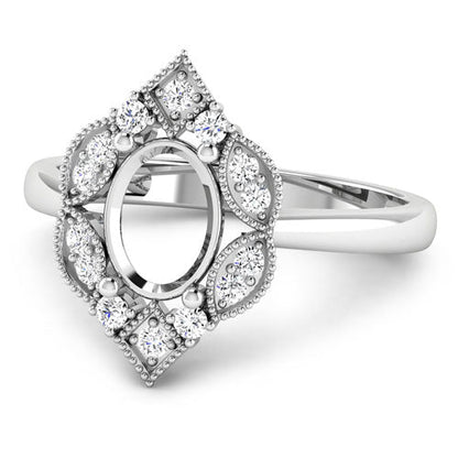 0.20 Carat Genuine White Diamond 14K White Gold Semi Mount Ring - holds 8x6mm Oval Gemstone Bids.com