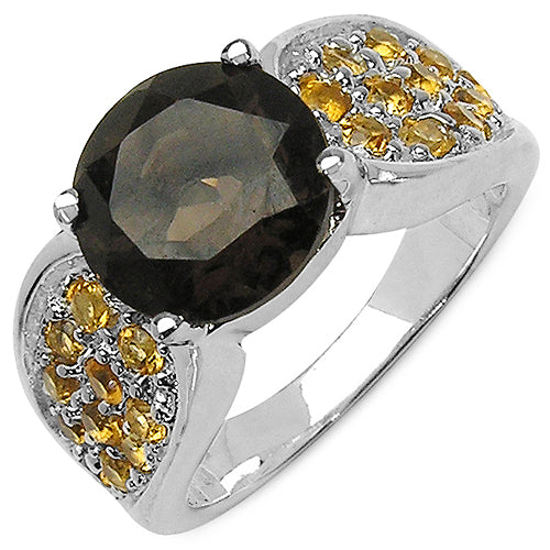3.78 Carat Genuine Smoky Quartz & Citrine .925 Sterling Silver Ring Bids.com