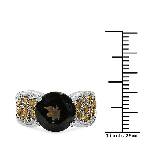 3.78 Carat Genuine Smoky Quartz & Citrine .925 Sterling Silver Ring Bids.com
