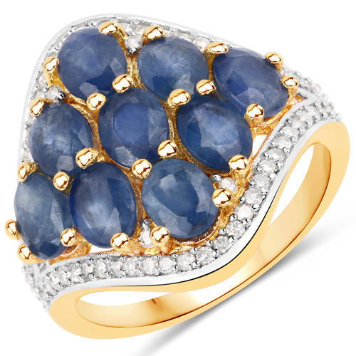 3.39 Carat Genuine Blue Sapphire and White Diamond .925 Sterling Silver Ring Bids.com