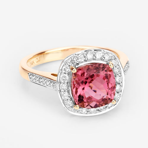 2.71 Carat Genuine Royal Pink Tourmaline and White Diamond 14K Yellow Gold Ring Bids.com