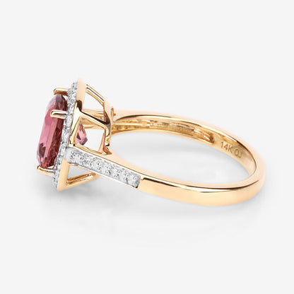 2.71 Carat Genuine Royal Pink Tourmaline and White Diamond 14K Yellow Gold Ring Bids.com