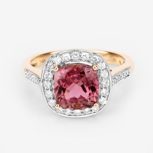 2.71 Carat Genuine Royal Pink Tourmaline and White Diamond 14K Yellow Gold Ring Bids.com