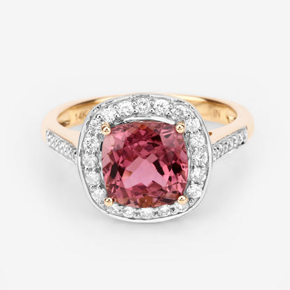 2.71 Carat Genuine Royal Pink Tourmaline and White Diamond 14K Yellow Gold Ring Bids.com