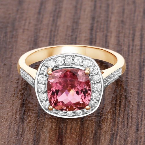 2.71 Carat Genuine Royal Pink Tourmaline and White Diamond 14K Yellow Gold Ring Bids.com
