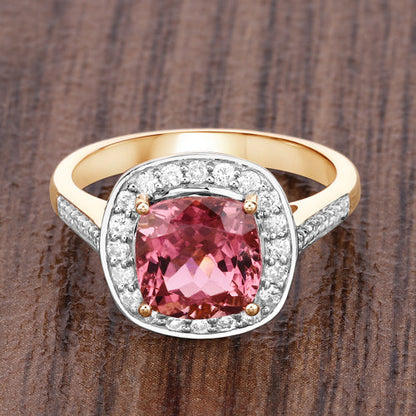 2.71 Carat Genuine Royal Pink Tourmaline and White Diamond 14K Yellow Gold Ring Bids.com