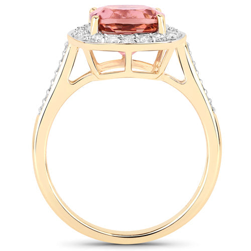 2.71 Carat Genuine Royal Pink Tourmaline and White Diamond 14K Yellow Gold Ring Bids.com