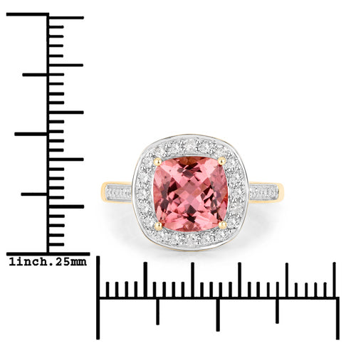 2.71 Carat Genuine Royal Pink Tourmaline and White Diamond 14K Yellow Gold Ring Bids.com