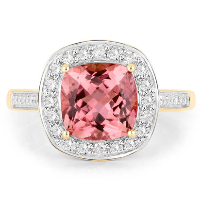 2.71 Carat Genuine Royal Pink Tourmaline and White Diamond 14K Yellow Gold Ring Bids.com