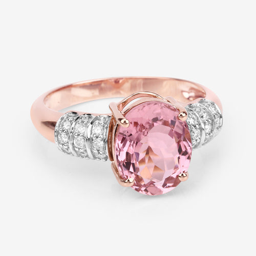 3.11 Carat Genuine Pink Tourmaline and White Diamond 14K Rose Gold Ring Bids.com