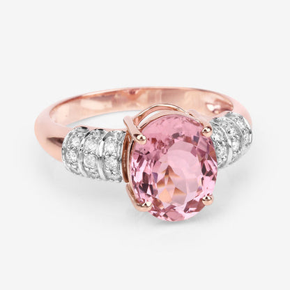 3.11 Carat Genuine Pink Tourmaline and White Diamond 14K Rose Gold Ring Bids.com