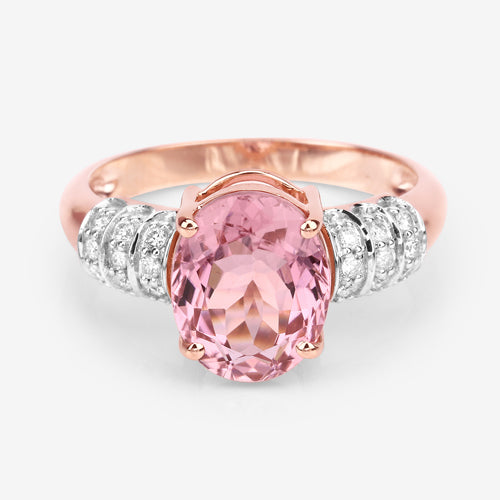 3.11 Carat Genuine Pink Tourmaline and White Diamond 14K Rose Gold Ring Bids.com
