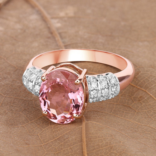 3.11 Carat Genuine Pink Tourmaline and White Diamond 14K Rose Gold Ring Bids.com