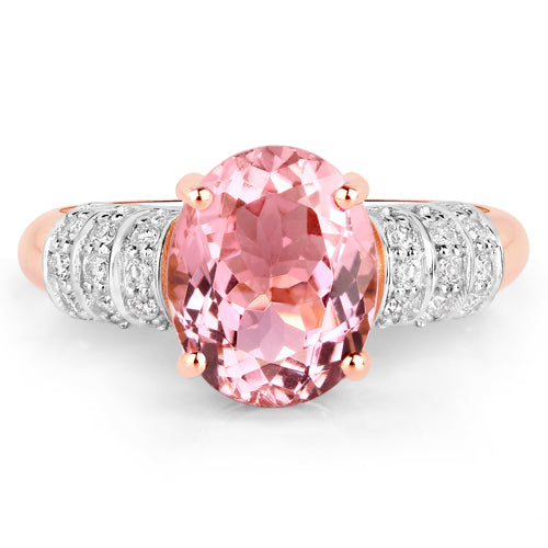 3.11 Carat Genuine Pink Tourmaline and White Diamond 14K Rose Gold Ring Bids.com