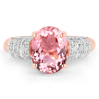 3.11 Carat Genuine Pink Tourmaline and White Diamond 14K Rose Gold Ring Bids.com