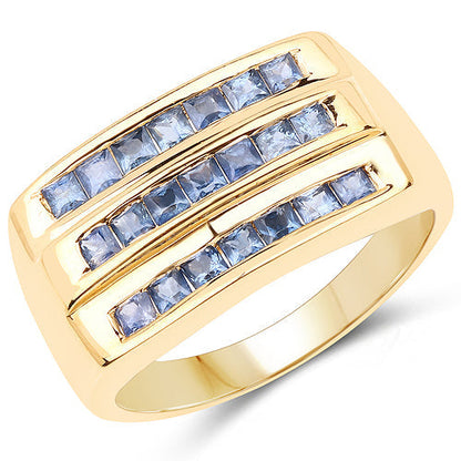 14K Yellow Gold Plated 1.05 Carat Genuine Blue Sapphire .925 Sterling Silver Ring Bids.com