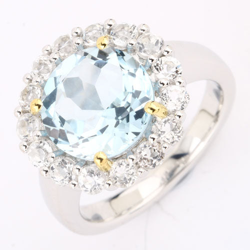 5.20 Carat Genuine Blue Topaz and White Topaz .925 Sterling Silver Ring Bids.com