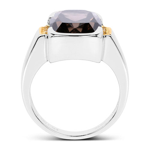 Two Tone Plated 5.51 Carat Genuine Smoky Quartz and White Topaz .925 Sterling Silver Ring Bids.com