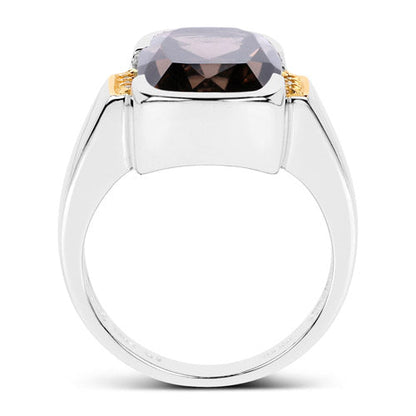 Two Tone Plated 5.51 Carat Genuine Smoky Quartz and White Topaz .925 Sterling Silver Ring Bids.com