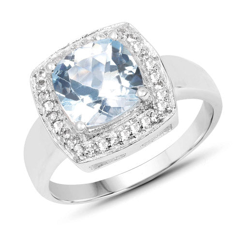 2.46 Carat Genuine Blue Topaz and White Topaz .925 Sterling Silver Ring Bids.com