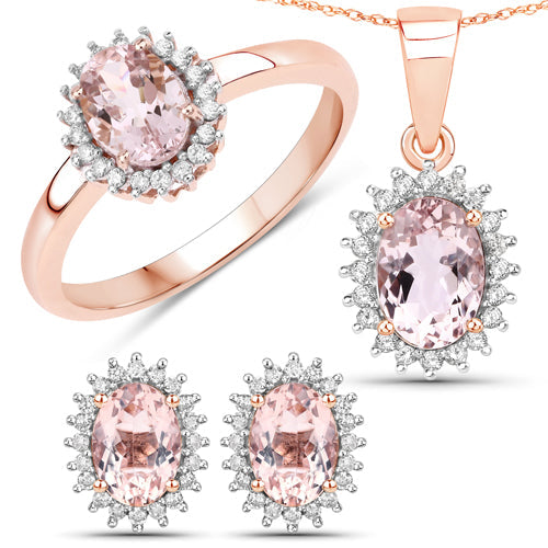 1.61 Carat Genuine Morganite and White Diamond 14K Rose Gold Earrings Bids.com