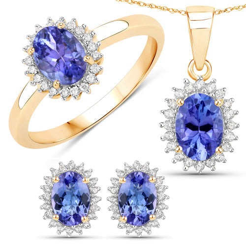 1.71 Carat Genuine Tanzanite and White Diamond 14K Yellow Gold Earrings Bids.com