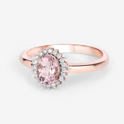 0.81 Carat Genuine Morganite and White Diamond 14K Rose Gold Ring Bids.com