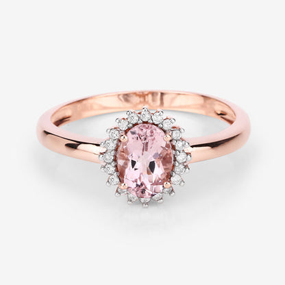 0.81 Carat Genuine Morganite and White Diamond 14K Rose Gold Ring Bids.com