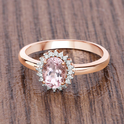 0.81 Carat Genuine Morganite and White Diamond 14K Rose Gold Ring Bids.com