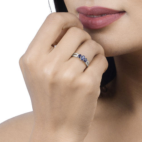 0.73 Carat Genuine Blue Sapphire and White Diamond 14K White Gold Ring Bids.com